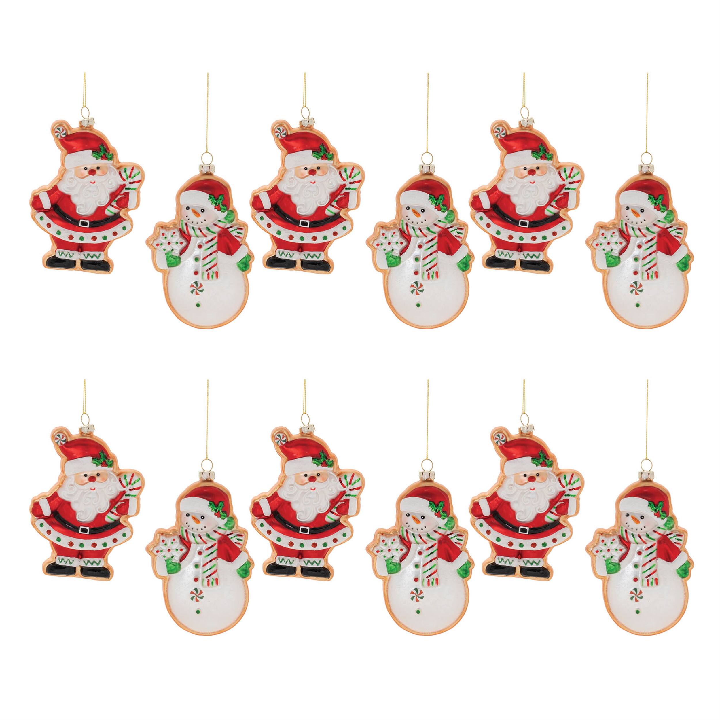 Alt View 3. BreeBe - Glass Santa and Snowman Cookie Ornament (Set of 12) - White, Greed.