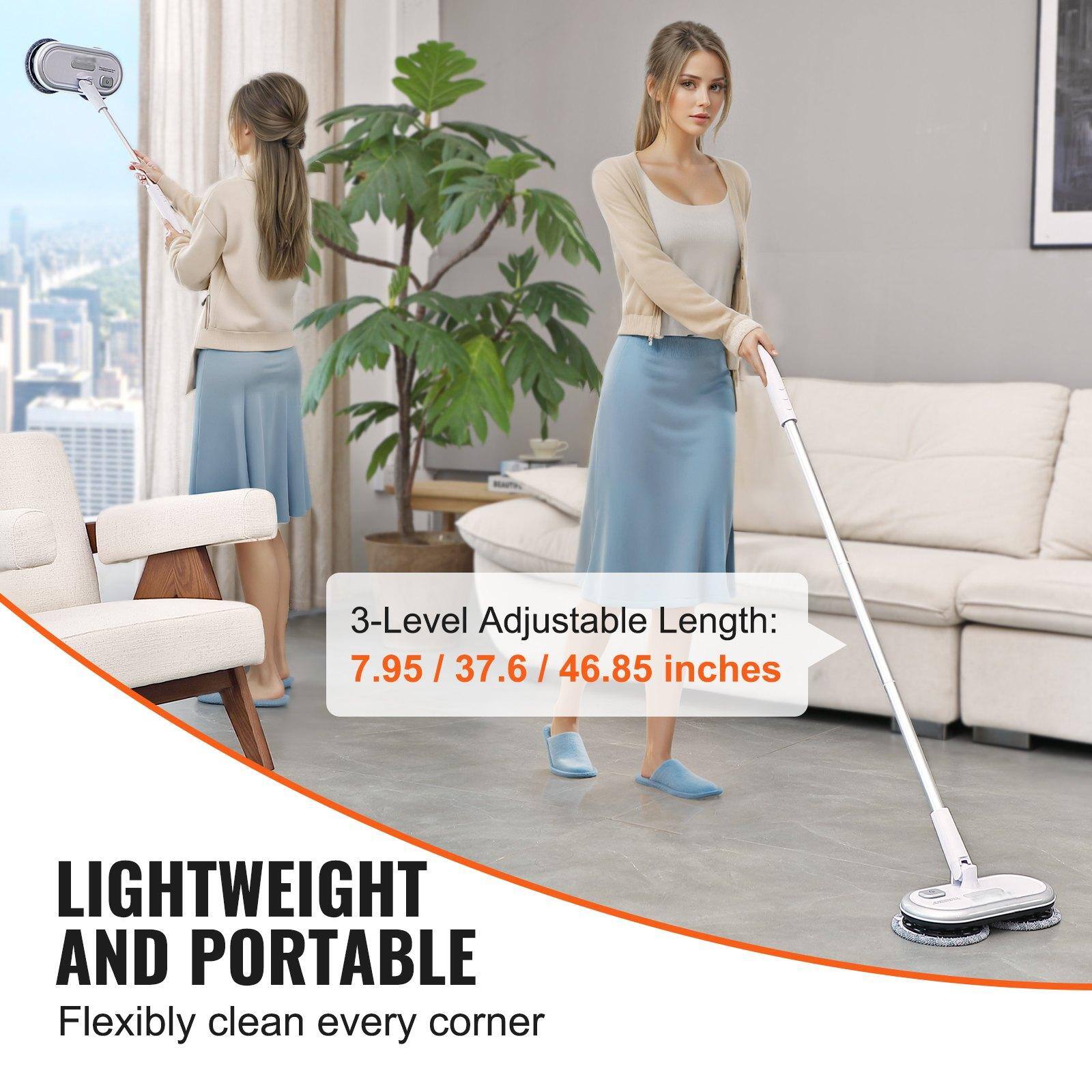 3-Level Adjustable Length: 7.95 / 37.6 / 46.85 inches

LIGHTWEIGHT AND PORTABLE
Flexibly clean every corner