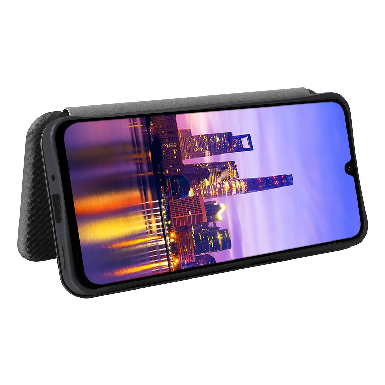 Alt View 1. Dteck - Carbon Fiber Texture Folio Phone Case for Samsung Galaxy A16 5G,PU Leather Magnetic Closure Hidden Card Slot Flip Cover - Black.