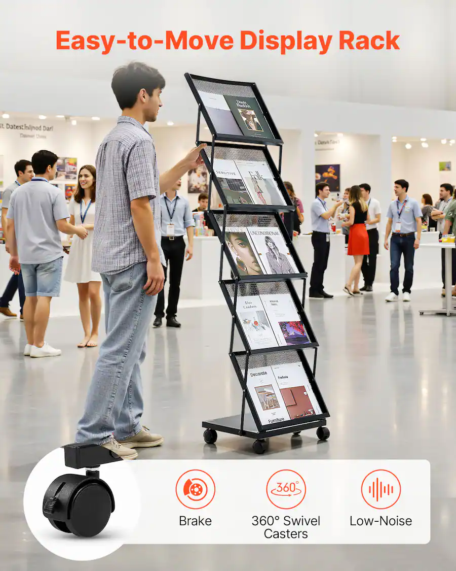 Flyer One Versatile Rack VEVOR Brochure Display Rack, Foldable 5 Pockets Magazine Literature ...