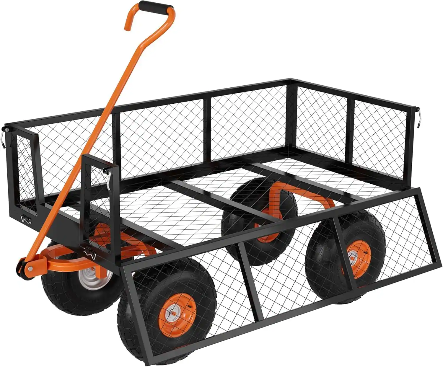 Front. Acekool - Heavy Duty Steel Garden Wagon, 900 lbs Load, Removable Mesh Sides, 180° Handle, 10" Tires, Utility Yard Cart, Black - Black.