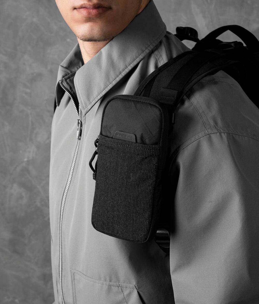 Alt View 1. ALPAKA - Modular Shoulder Pocket Slim Phone Sling Bag, Crossbody Pouch with Card Sleeve, Belt/Bag Attachment - Black Ultradyne 100D.