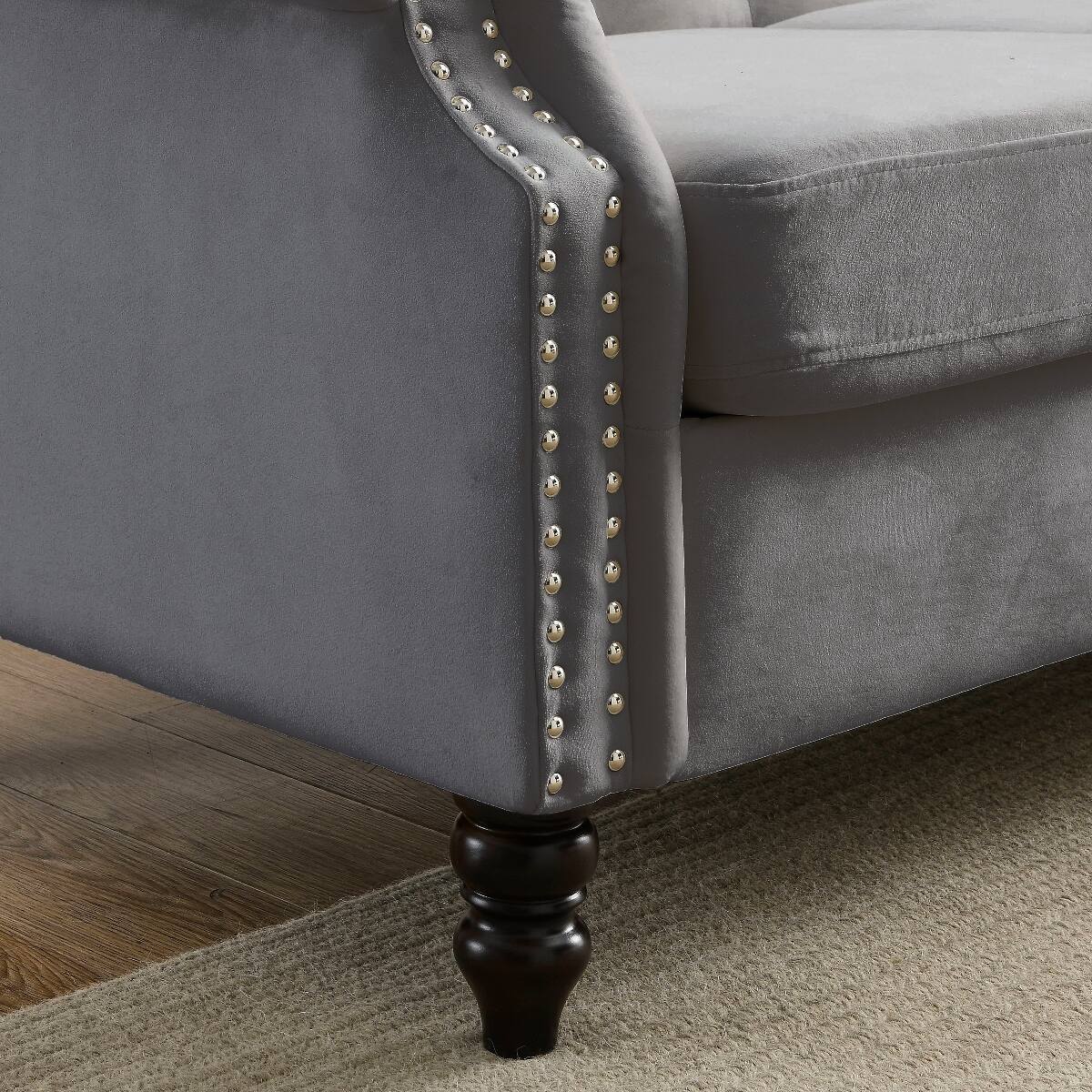 Alt View 10. Ropilly - Ropilly Grey Velvet Chesterfield Sofa, 79 Inch 3 Seater Tufted Couch for Living Room - Grey.