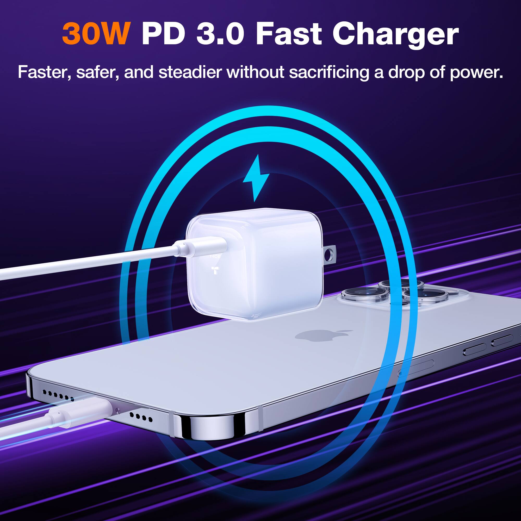 30W PD 3.0 Fast Charger: Faster, safer, and steadier without sacrificing a drop of power.