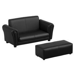 Qaba - Kids Sofa with Footstool for Children, Toddler Couch for Playroom, Nursery, Living Room, Bedroom Furniture - Black