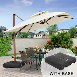 PURPLE LEAF - 9 ft. Patio Square Outdoor Large Cantilever Umbrella Windproof Offset Heavy Duty Sun Umbrella with Base for Garden - Cream