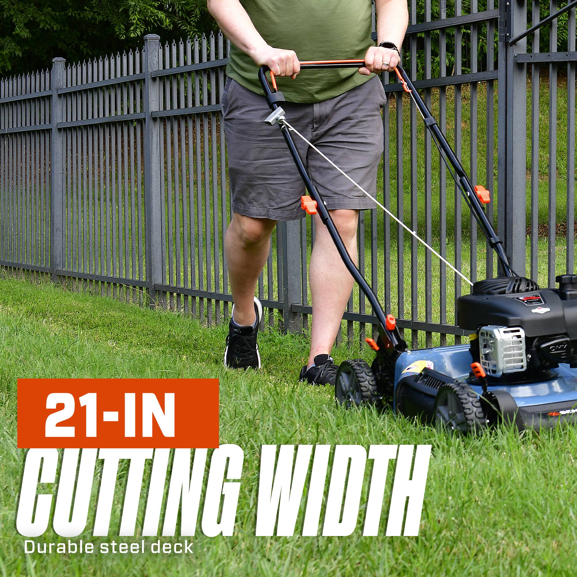 21-IN CUTTING WIDTH  
Durable steel deck