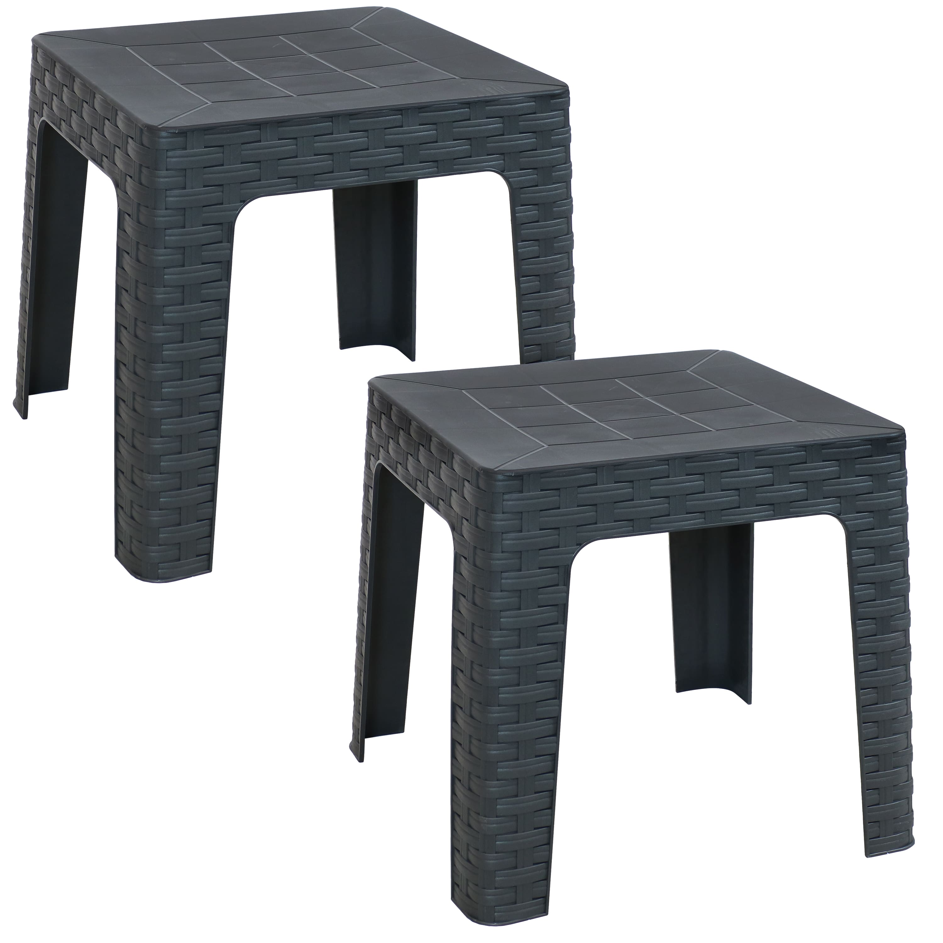 Sunnydaze - 18.5 in Plastic Square Patio Side Table - Set of 2 - Gray
