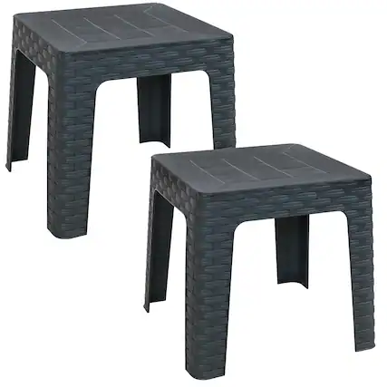 Front. Sunnydaze - 18.5 in Plastic Square Patio Side Table - Set of 2 - Gray.