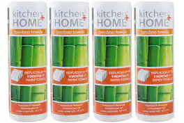 Kitchen + Home - Bamboo Paper Towels Heavy Duty Washable Reusable Rayon Towels - 4 Rolls