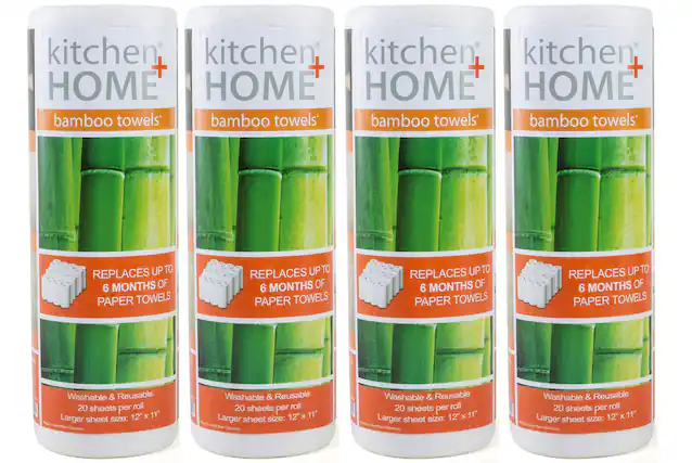 kitchen + HOME
bamboo towels
REPLACES UP TO 6 MONTHS OF PAPER TOWELS
Washable & Reusable
20 sheets per roll
Larger sheet size: 12" x 11"
Made from Bamboo