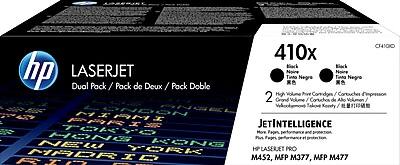**HP LaserJet 410x**

**Dual Pack / Pack de Deux / Pack Doble**

**Black / Noir / Negro / Tinta Negra**

**2 High Volume Print Cartridges / 2 Cartouches d'Impression de Grand Volume / 2 Cartuchos de Alto Volumen**

**JetIntelligence**

**More Pages, performance and precision.**

**HP LaserJet Pro M452, MFP M377, MFP M477**

**MIMT SSNDSN**