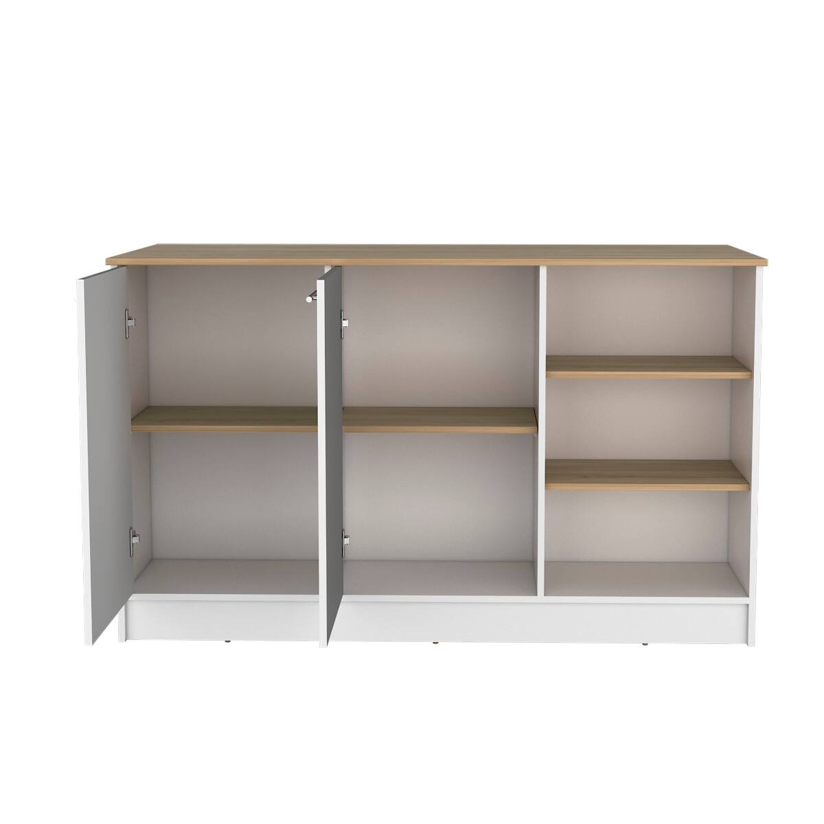 Alt View 2. Loheer - Loheer White and Natural Oak Kitchen Island with Two Cabinets - Multicolor.
