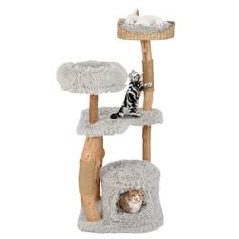 Costway - 49" Multi-Layer Cat Tree Solid Wood Cat Tower w/ Jute Scratching Posts Cat Activity Center - Natural,Gray