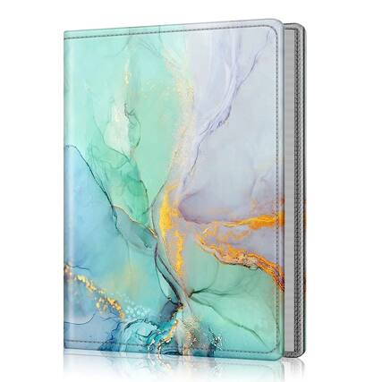 Front. Kitcheniva - Portable Leather Wallet Photo Album 52 Photo Mini Capacity For 5x7 Photo Emerald Marble - Emerald Marble.