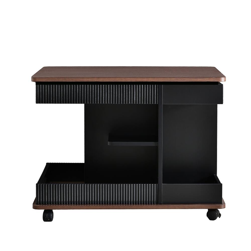Alt View 8. Loheer - Loheer Adjustable End Table with Wheels Lift-Top Sofa Side Table Rotating Top Modern Multifunctional Wood Grain - White/Wood.