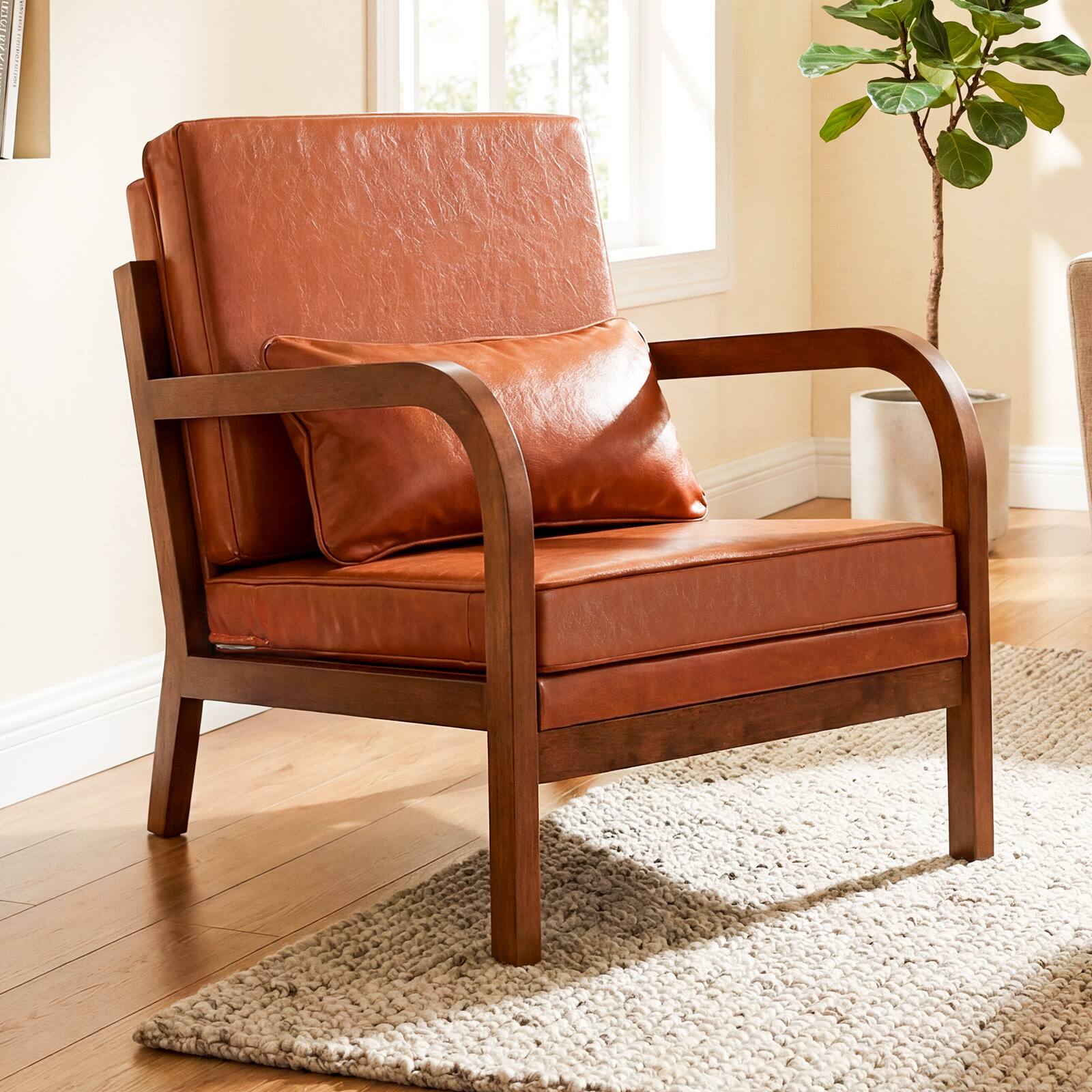 Alt View 8. Gymax - Gymax 2PCS Faux Leather Upholstered Armchair w/ Lumbar Pillow Removable Back Brown - Brown.