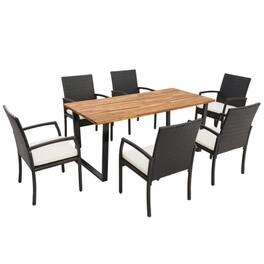 Mondawe - 7 Pieces Rattan Patio Dining Set with Umbrella Hole - Mix Brown