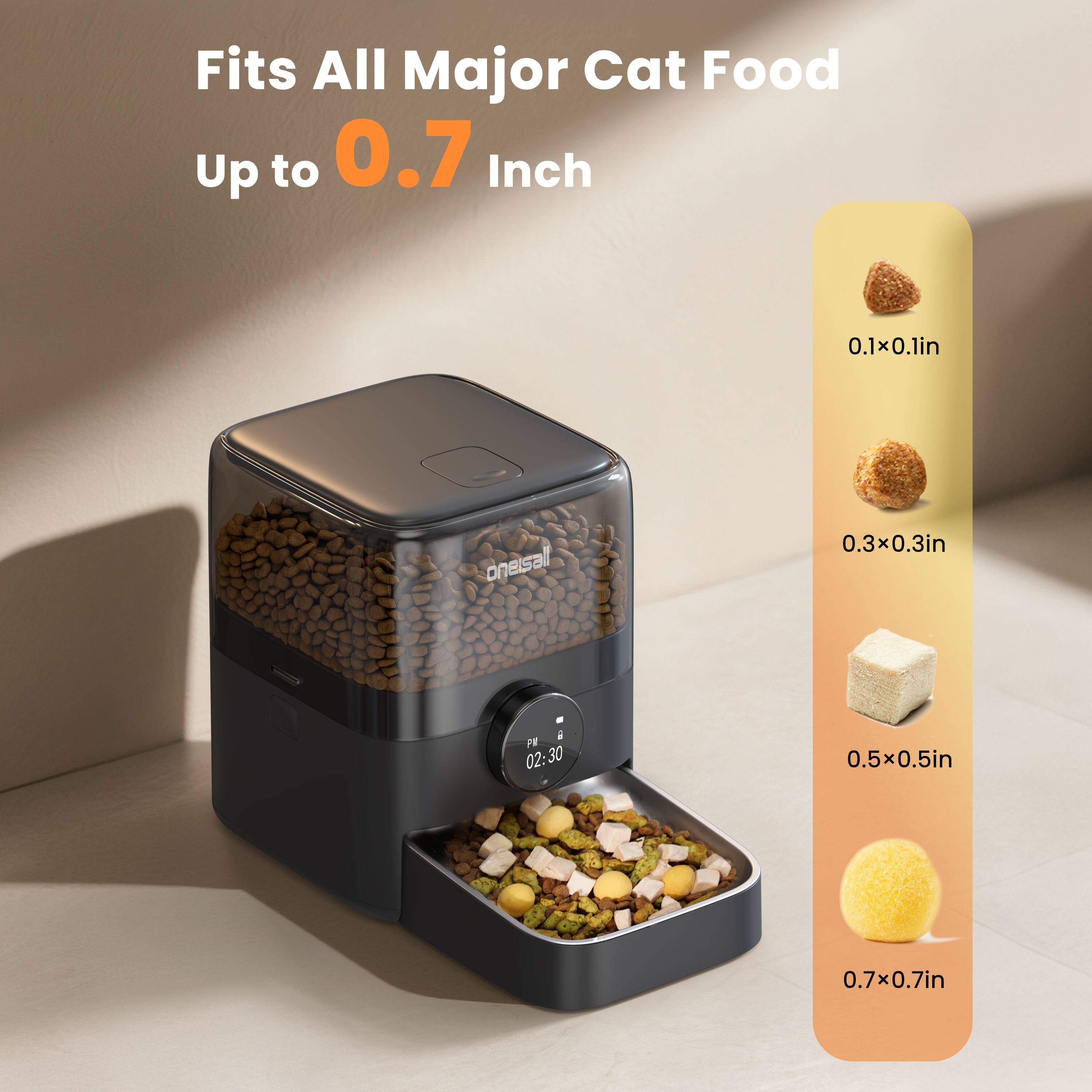 Fits All Major Cat Food Up to 0.7 Inch  
0.1x0.1in  
0.3x0.3in  
0.5x0.5in  
0.7x0.7in
