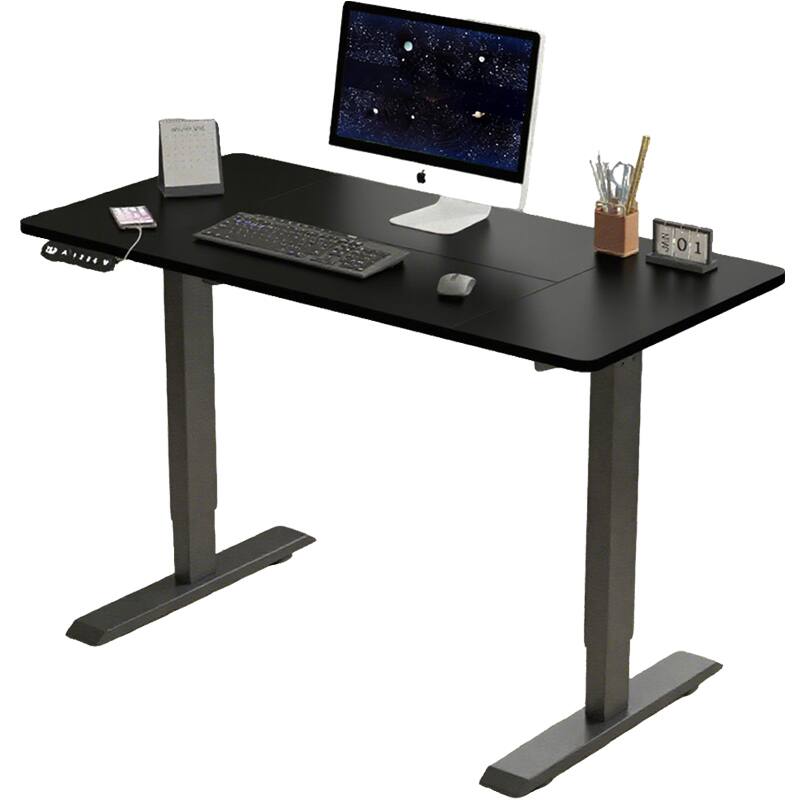 Angle. PexFix - Electric Standing Desk 55" with Memory Presets, Modern Adjustable Height Desk for Home Office & Gaming - Black.