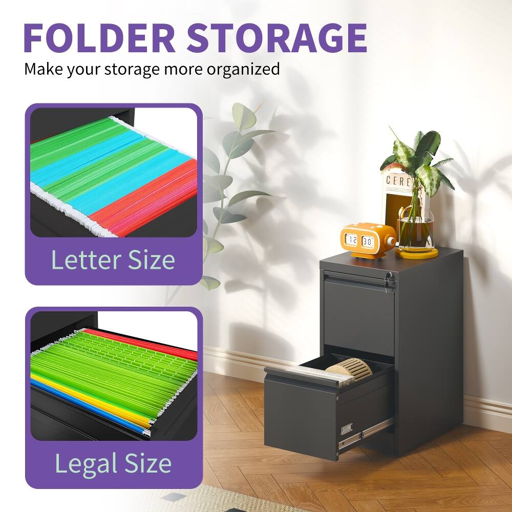 Loheer 2 Drawer Metal File Cabinet Vertical Locking Steel Office ...