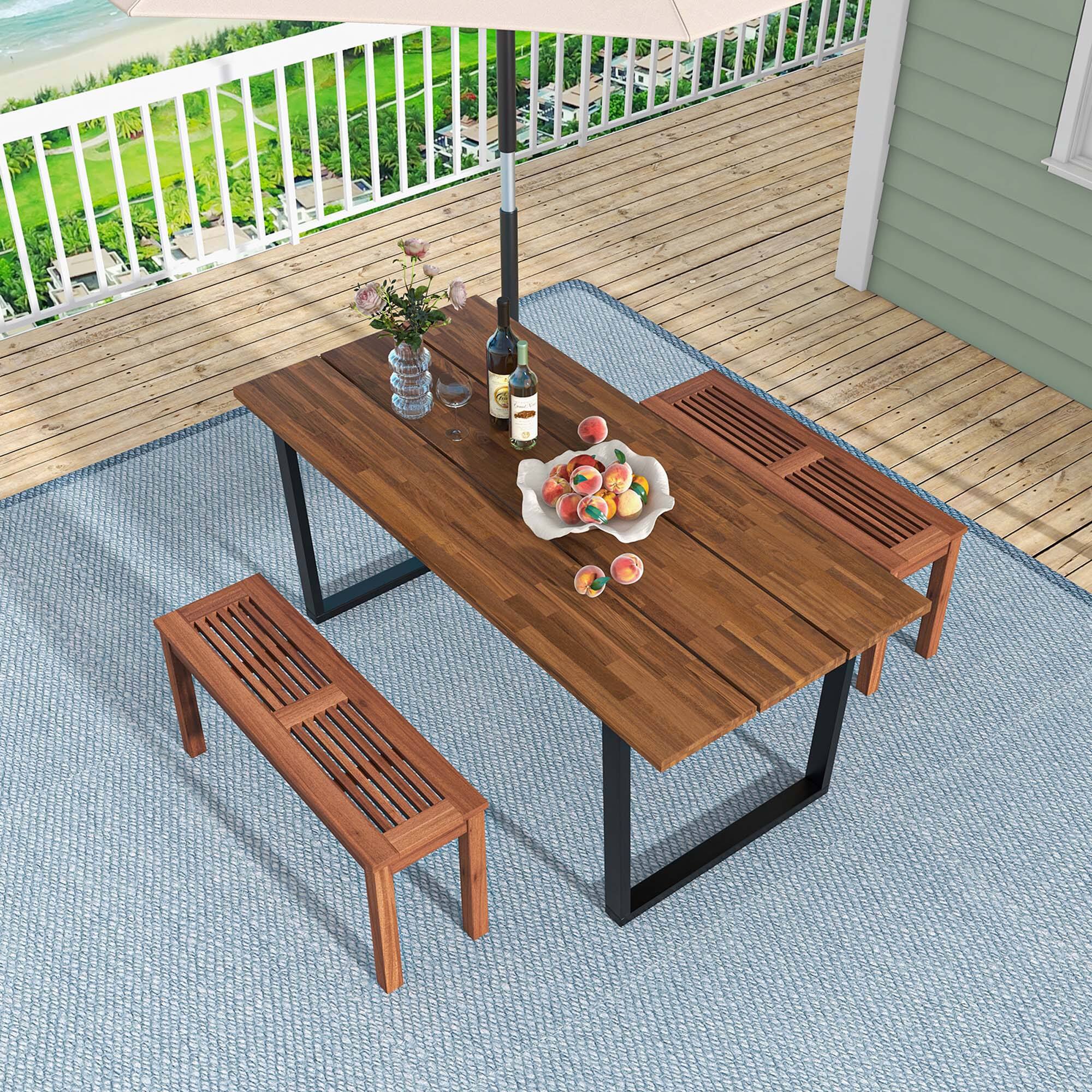 Alt View 4. Costway - Costway 2 PCS Patio Backless Bench 2-Seater Outdoor Dining Bench Solid Wood Backyard - Brown.