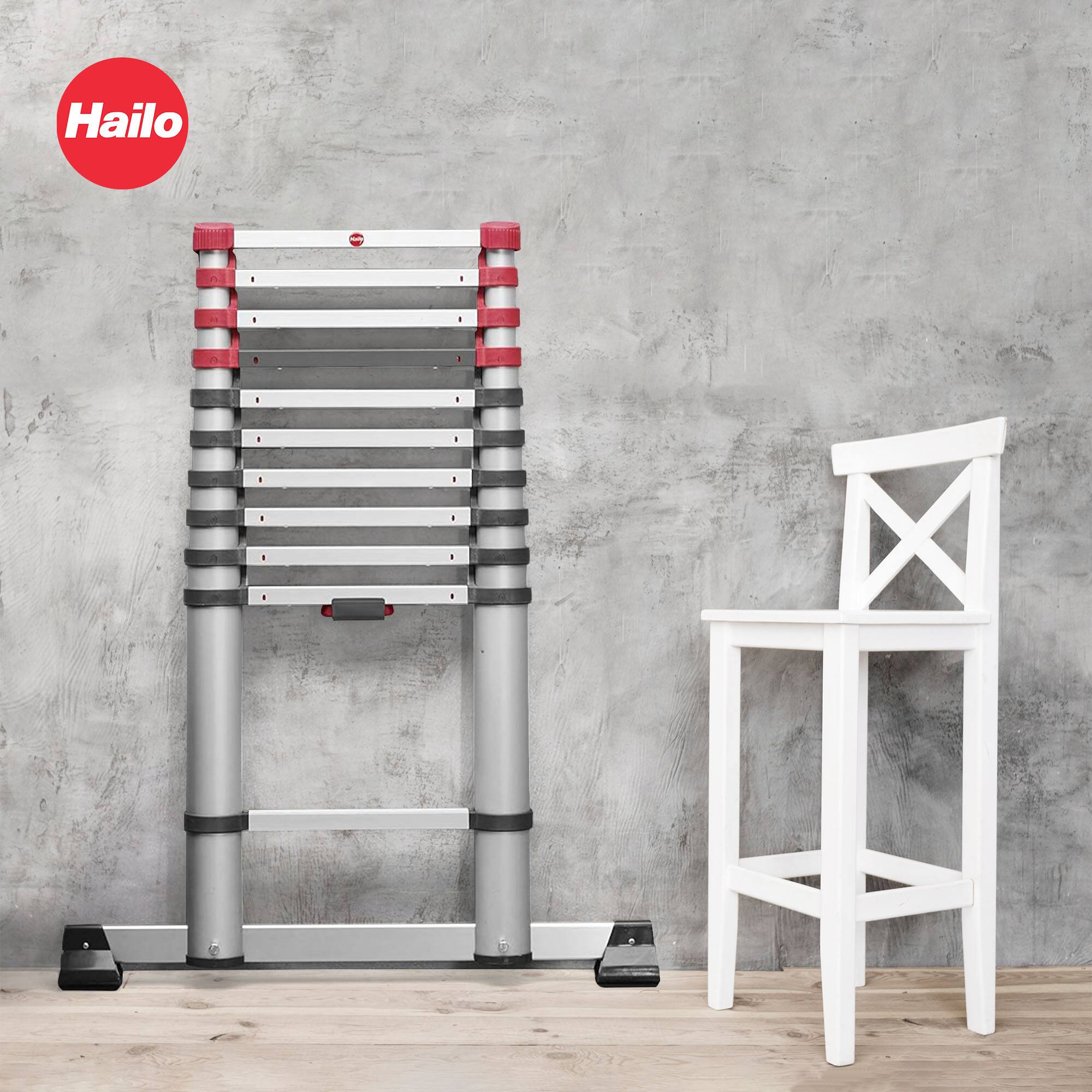 Alt View 4. Hailo - Hailo Height Adjustable Portable Compact Aluminum Telescoping Ladder, Red/Black - Red, Black.