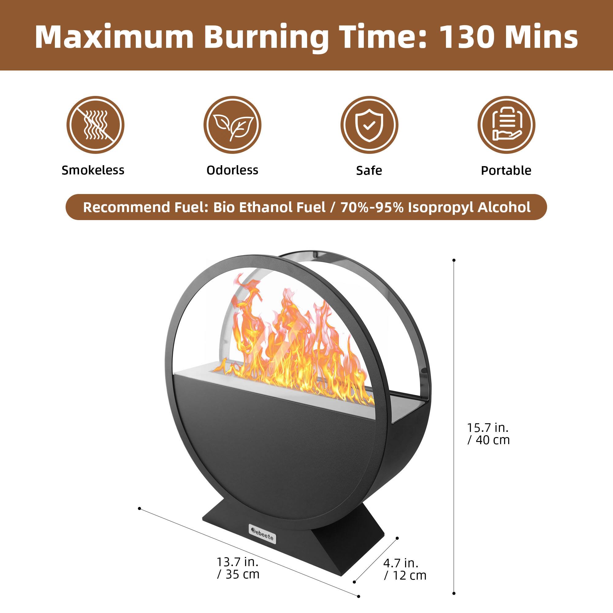 Maximum Burning Time: 130 Mins

Smokeless Odorless Safe Portable

Recommend Fuel: Bio Ethanol Fuel / 70%-95% Isopropyl Alcohol

15.7 in. / 40 cm

13.7 in. / 35 cm

4.7 in. / 12 cm
