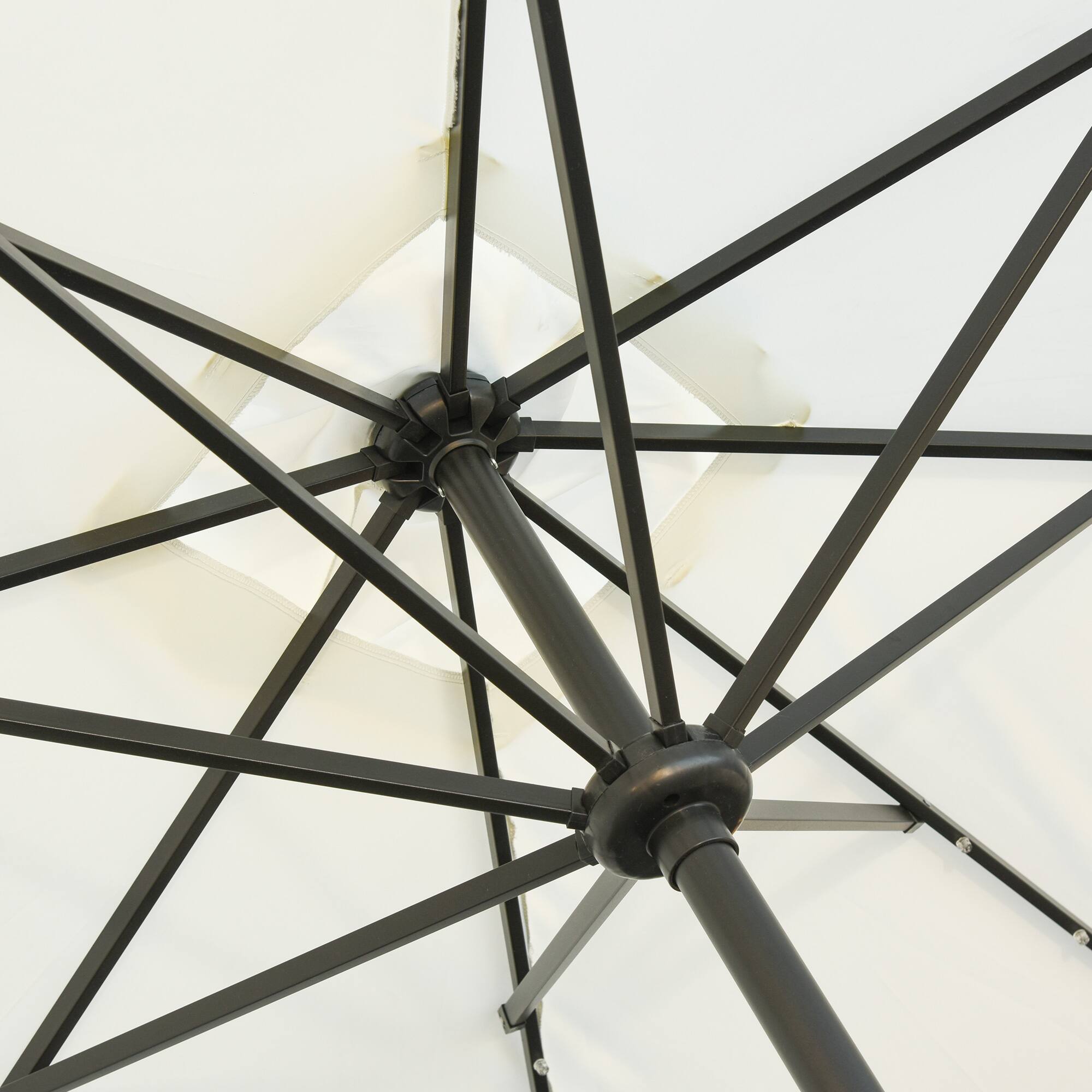 Alt View 5. Outsunny - 9' x 7' Solar Umbrella, LED Lighted Patio Umbrella for Table or Base with Tilt & Crank, Outdoor Umbrella for Garden - Cream White.