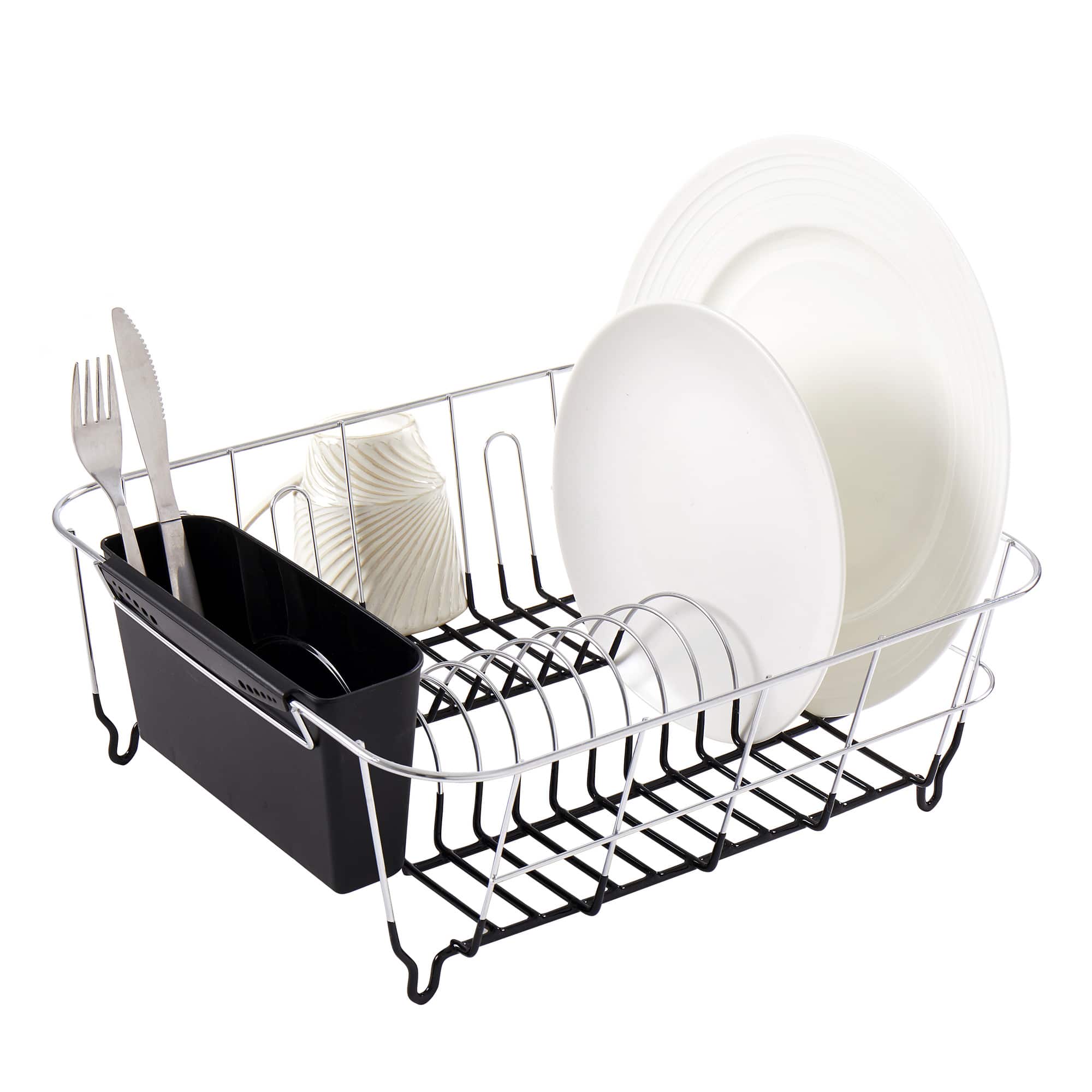 Front. Sweet Home Collection - Chrome Plated Steel 2-Piece Small Compact Dish Drainer - Black.