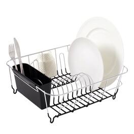 Sweet Home Collection - Chrome Plated Steel 2-Piece Small Compact Dish Drainer - Black