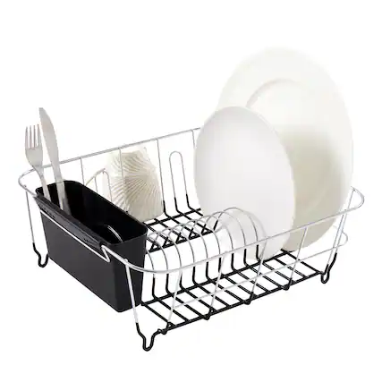 Front. Sweet Home Collection - Chrome Plated Steel 2-Piece Small Compact Dish Drainer - Black.
