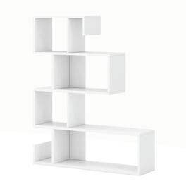 Kadyn - Book Shelf,Storage Shelf Unit Plant Stand,5-Tier S-Shaped Bookshelf Geometric Z-Shelf Bookcase with Open Cubes - White