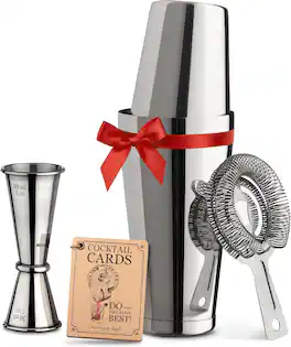 Zulay Kitchen - Mixology Portable Cocktail Shaker Boston Shaker Set - Silver