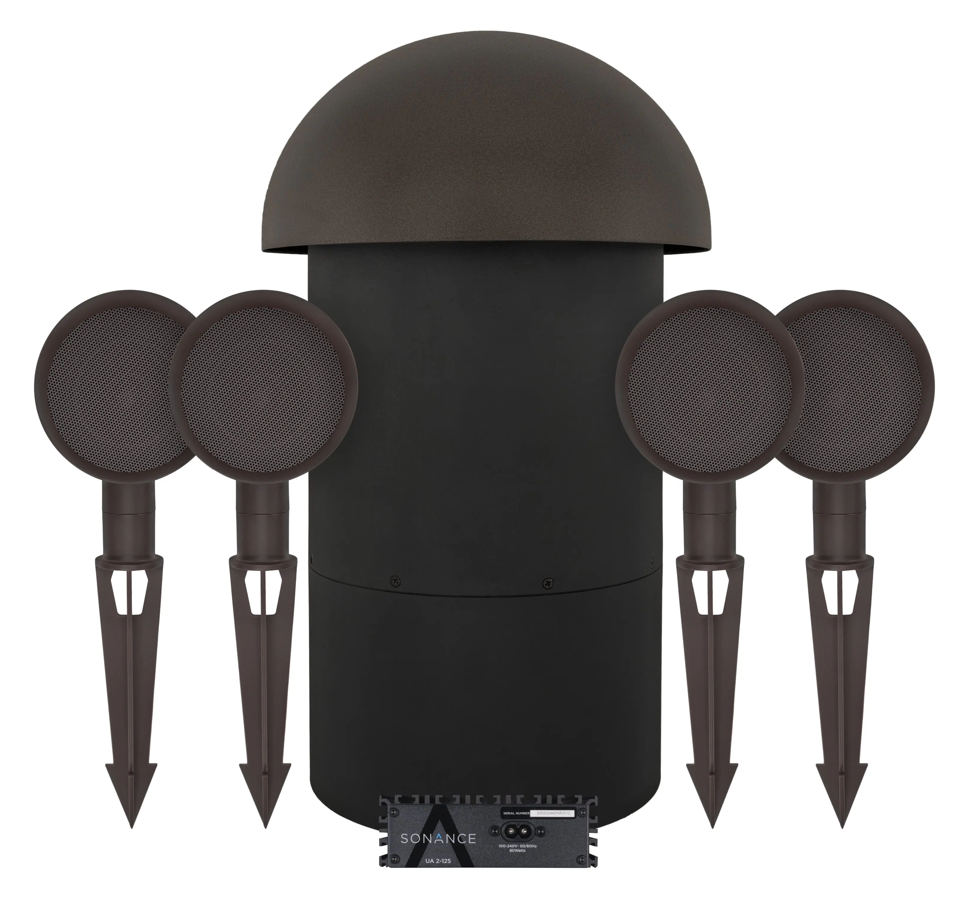 Sonance - PATIO4.1 W/ UA 2-125 AMP - Patio Series 4.1-Ch. Outdoor Speaker System with 2-Ch. Amplifier (Each) - Brown/Black