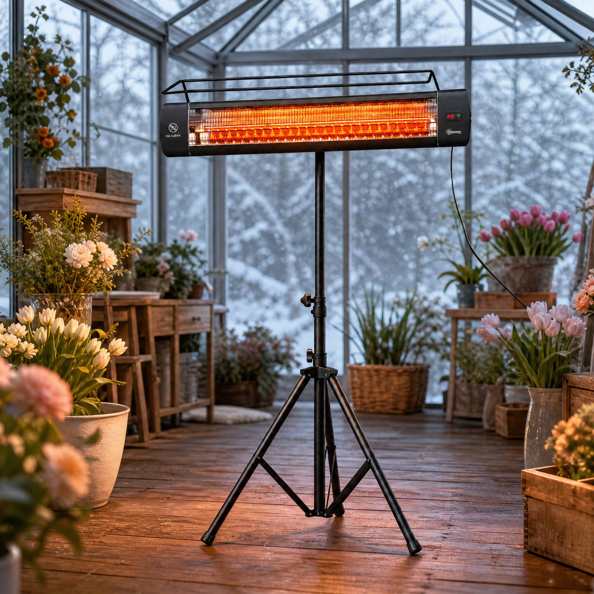 Alt View 8. Outsunny - Patio Heater, 1500 W Standing IP65 Outdoor Infrared Heater with Tripod, 3 Heat Levels - Black.
