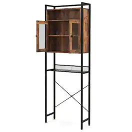 Pefilos - Over-The-Toilet Built-In Storage Cabinet with Heavy-Duty Metal Frame 2-door Freestanding-Rustic Bathroom Cabinet - Brown
