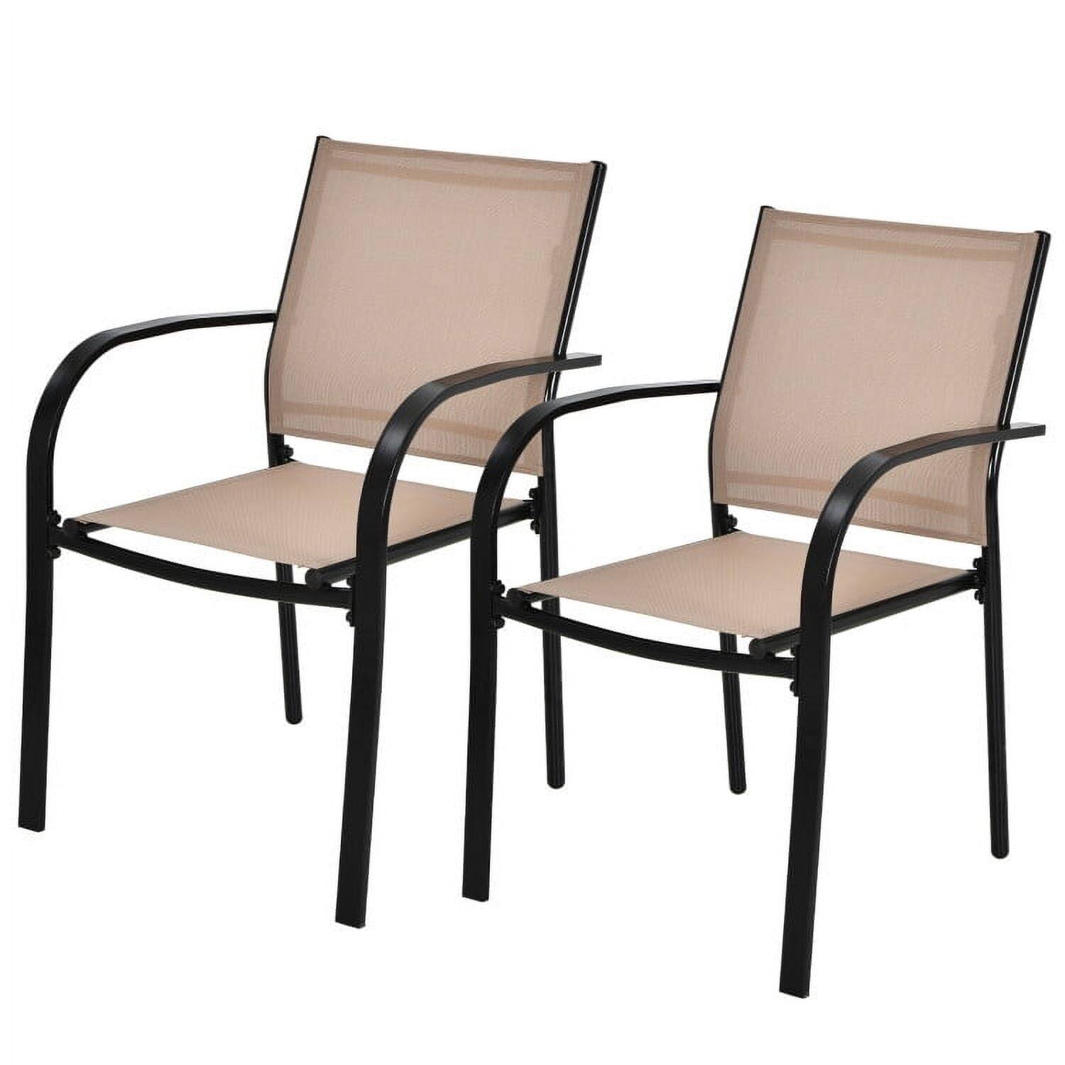 Left. Kadyn - Set of 2 Patio Stackable Dining Chairs with Armrests Garden Deck-Brown, Outdoor Dining Chair for Outside Patio - Brown.