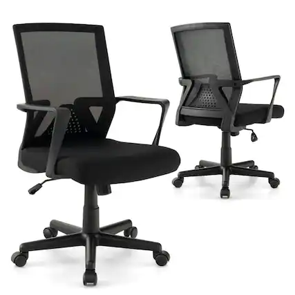Front. Kadyn - Ergonomic Desk Chair with Lumbar Support and Rocking Function-Black, Home Office Computer Desk Chair - Black.