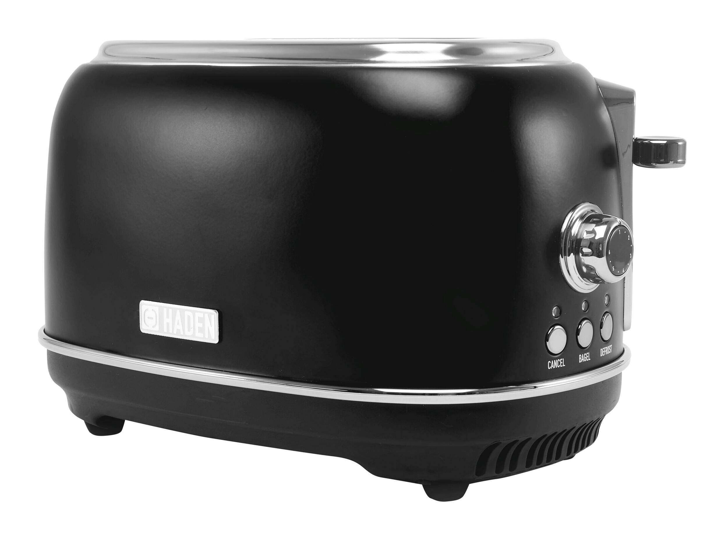 Angle. Haden - Heritage 2 Slice Toaster - Black and Chrome.