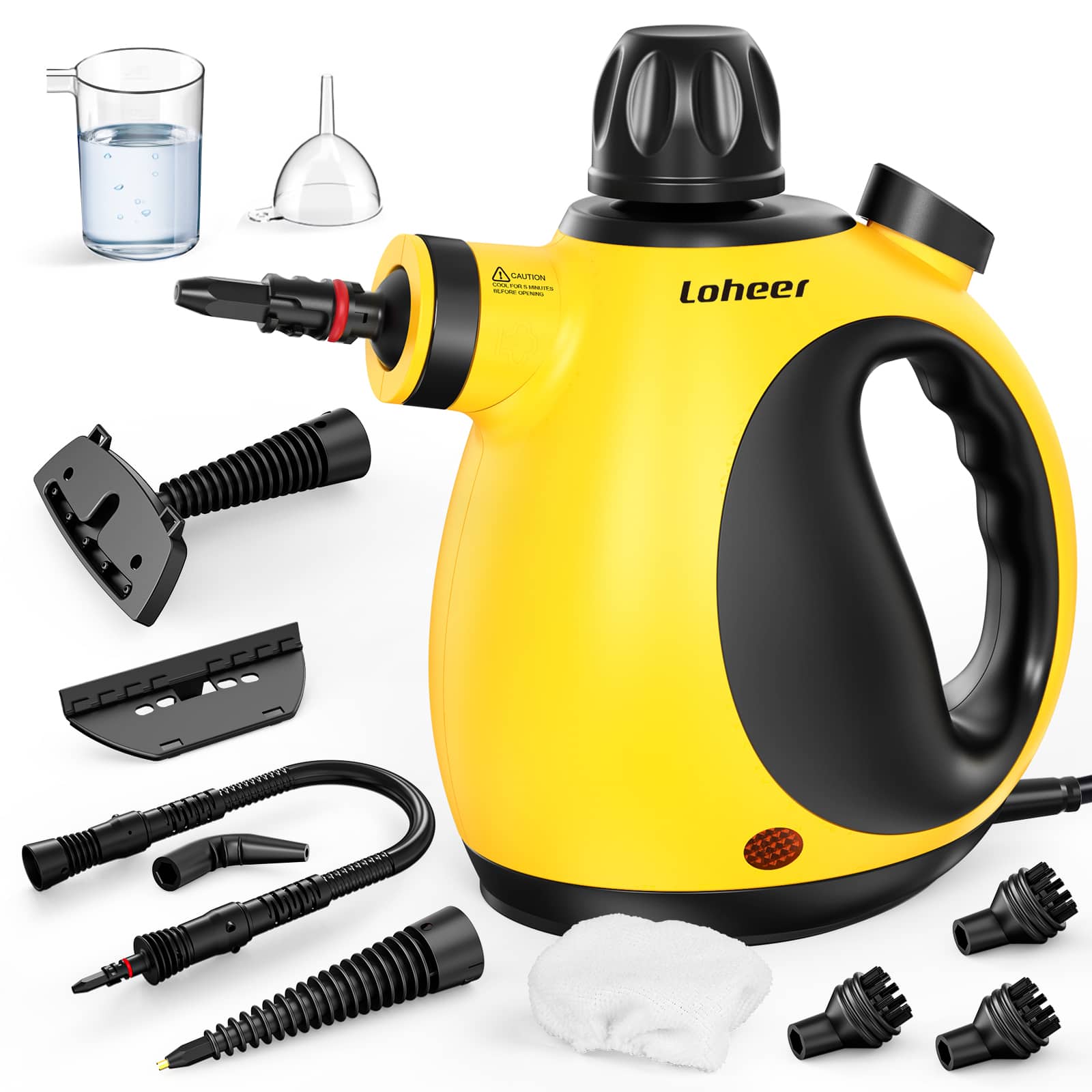 Loheer - Pressurized Handheld Steam Cleaner for Home, 1200W Multi-Surface Steamer, 12.8oz Natural Steamer for Cleaning Car - Yellow