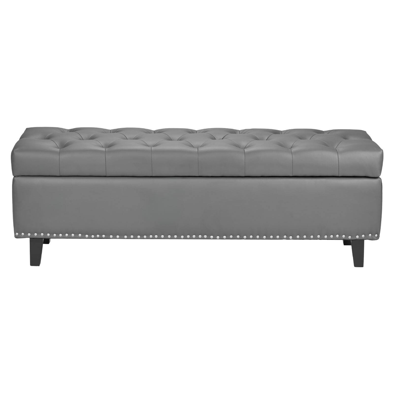 Alt View 5. VEVOR - Button-Tufted Storage Ottoman Bench, PU Leather Bench with Storage and Solid Wood Legs, Modern Shoe Benches Seat - Gray.