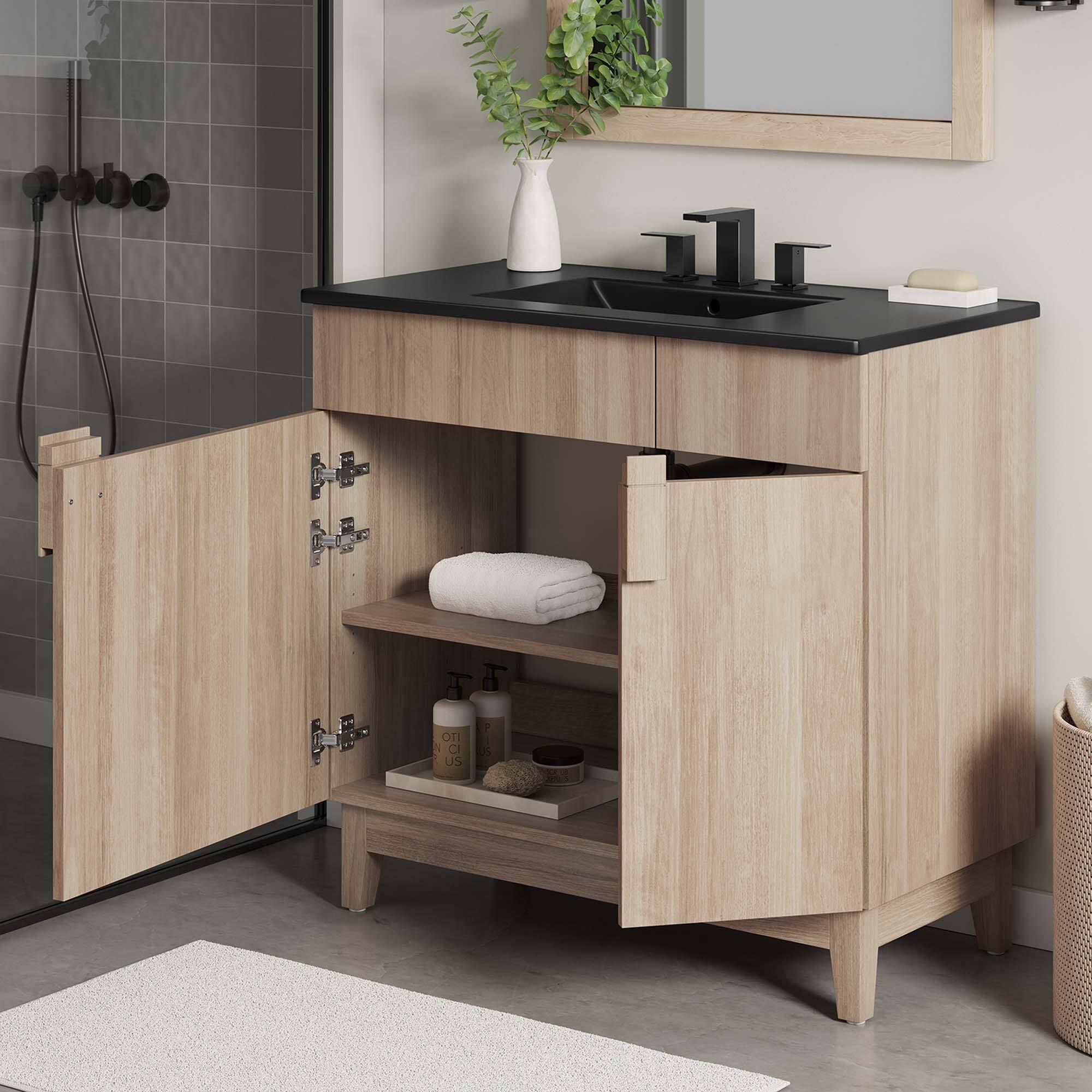 Alt View 1. Modway - Miles Bathroom Vanity Basin Included by Modway - Black Oak.