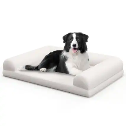 Front. Costway - Costway Orthopedic Dog Bed Medium Small Dogs with 3-Side Bolster Non-Slip Bottom Zippers - Beige.