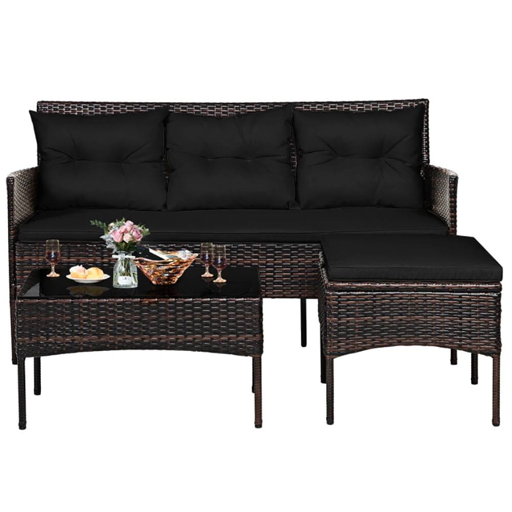 Alt View 6. Pefilos - 3 Pieces Patio Furniture Sectional Set with 5 Cozy Cushions, Patio Conversation Set - Brown.