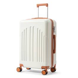 Winado - 24" Checked Luggage Trolley Case ABS Hardside Medium Suitcase with Double Spinner Wheels & TSA Lock for Travel Business - White & Brown