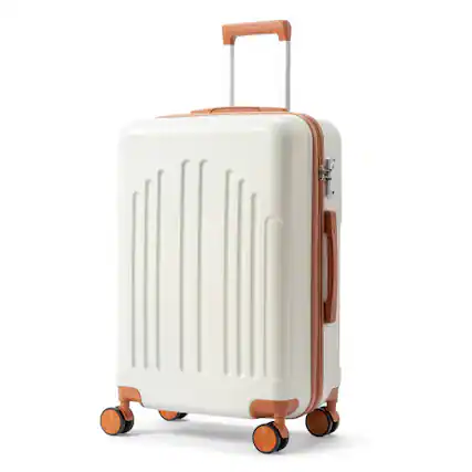 Front. Winado - 24" Checked Luggage Trolley Case ABS Hardside Medium Suitcase with Double Spinner Wheels & TSA Lock for Travel Business - White & Brown.