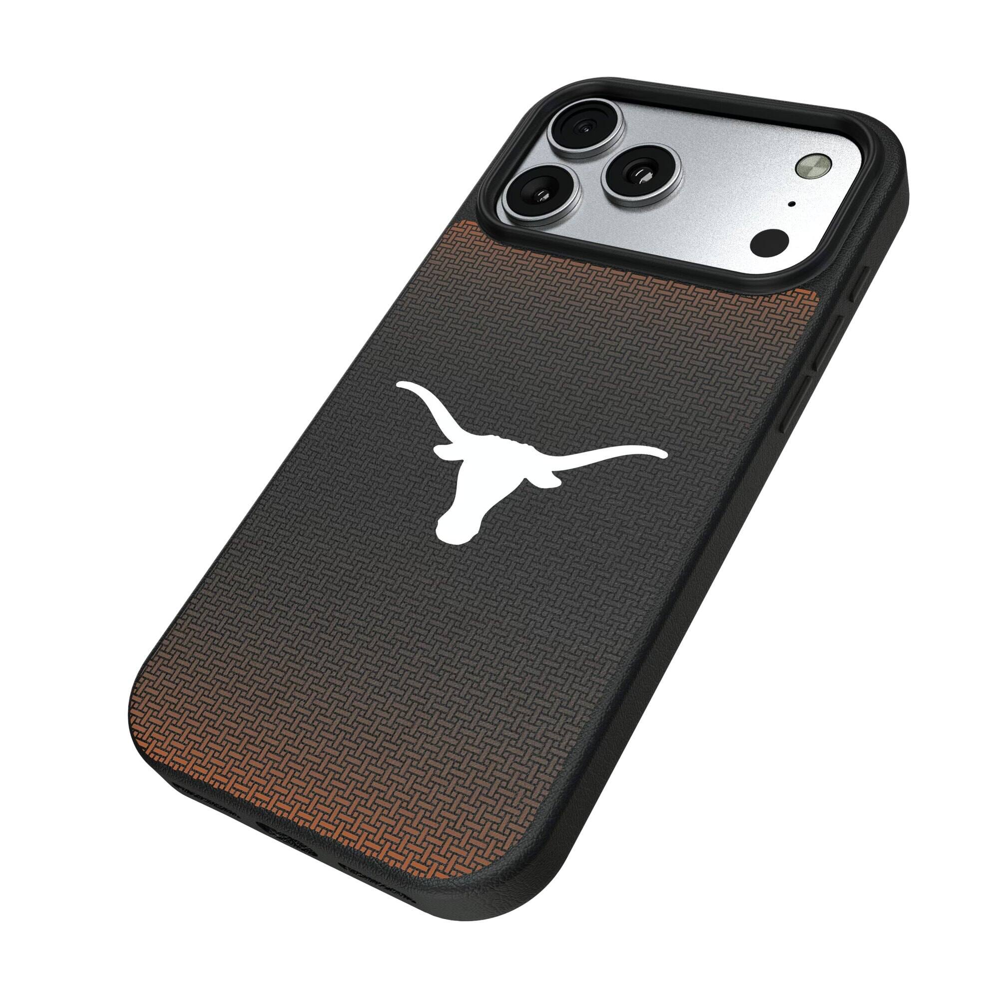 Alt View 1. Keyscaper - Texas Longhorns Linen Logo iPhone Magnetic Bump Case - 15 Pro Max - Black.
