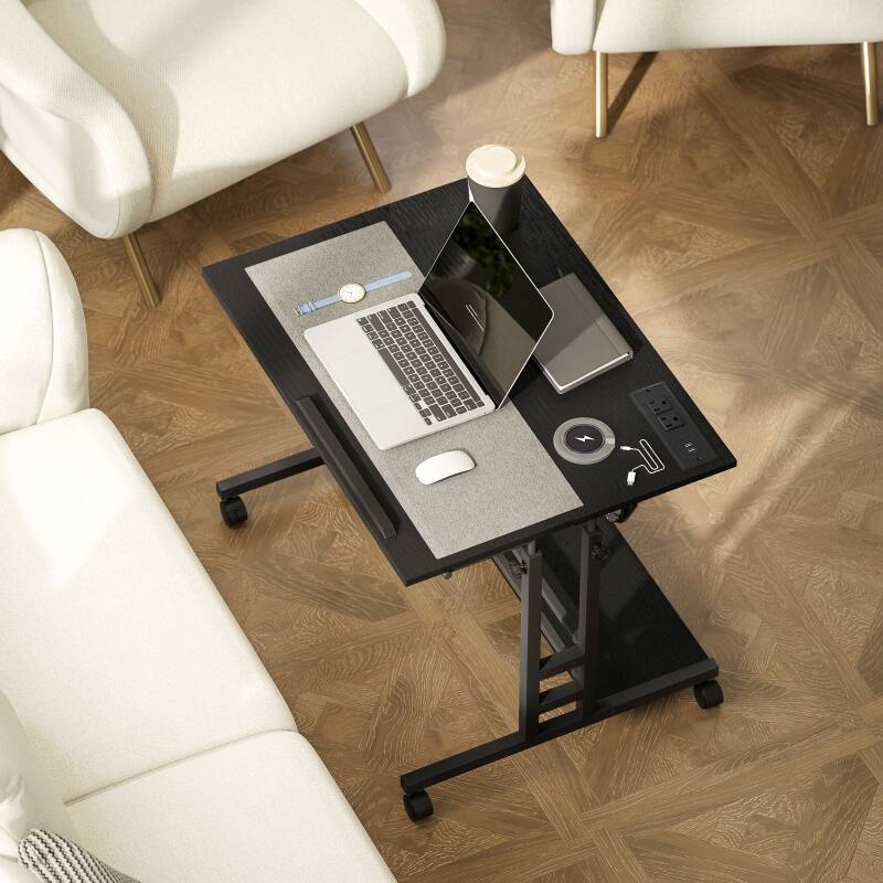 Back. Anysun - 31.5" Adjustable Standing Desk with Power Outlets, Tiltable Tabletop & Wheels, Mobile Workstation for Home Office - Black.