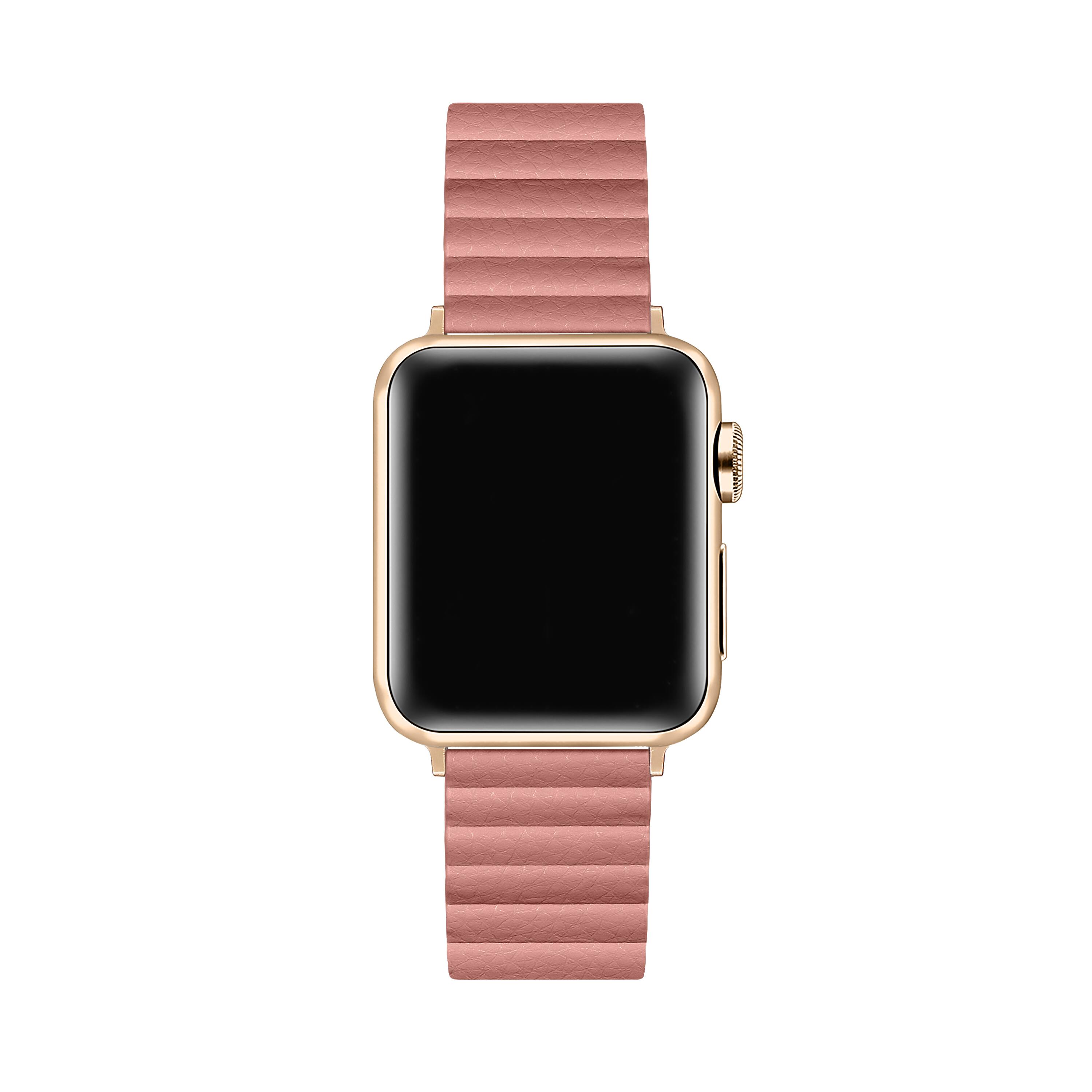 Back. Posh Tech - Dakota Magnetic Leather Band for Apple Watch - Pink.